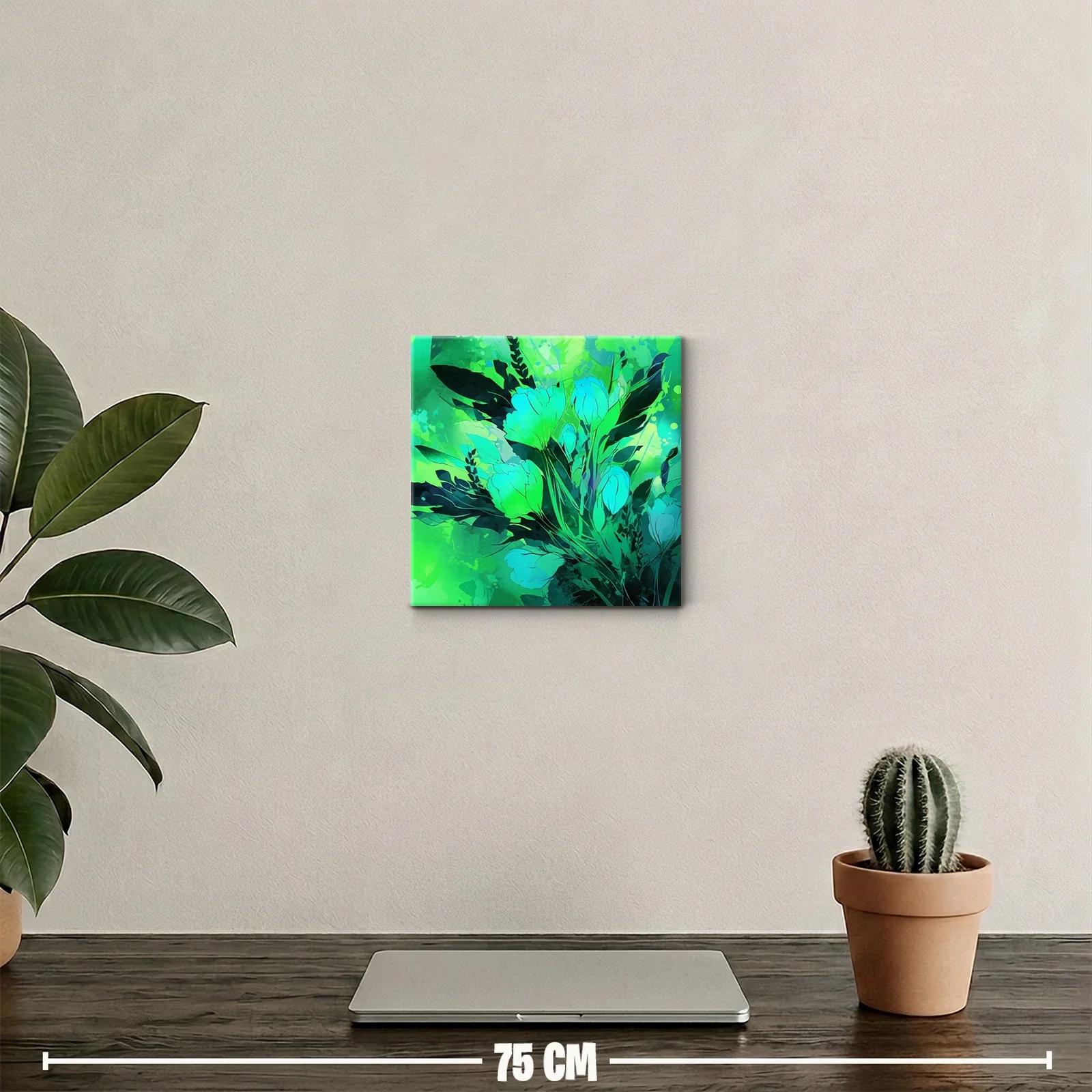 Cuadro decorativo con flores en tonos verdes y azules — miniatura 2