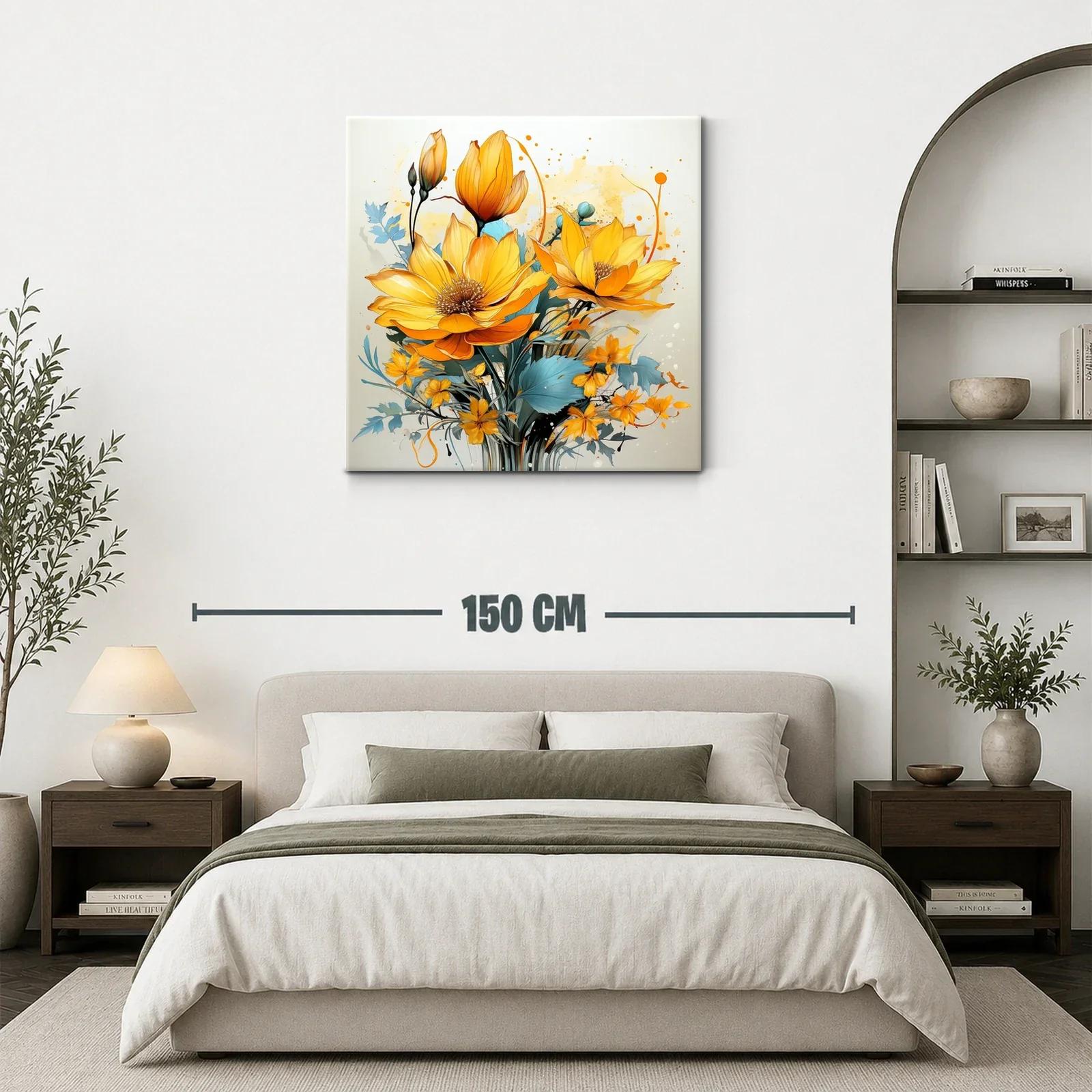 Flores vibrantes en tonos cálidos y azules suaves — miniatura 3
