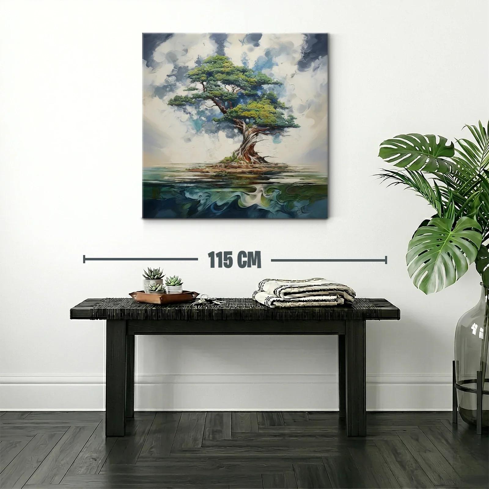 Árbol solitario con ramas expansivas sobre agua tranquila — miniatura 2