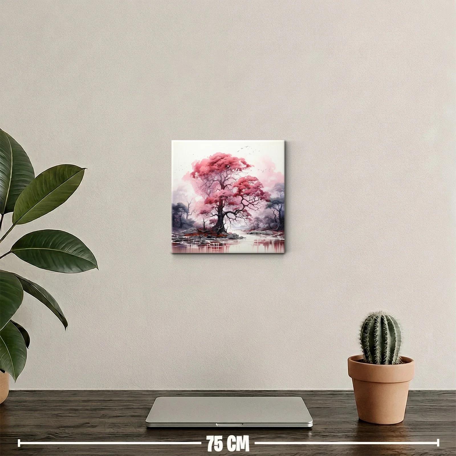 Árboles en tonos rosas en paisaje onírico y sereno — miniatura 2
