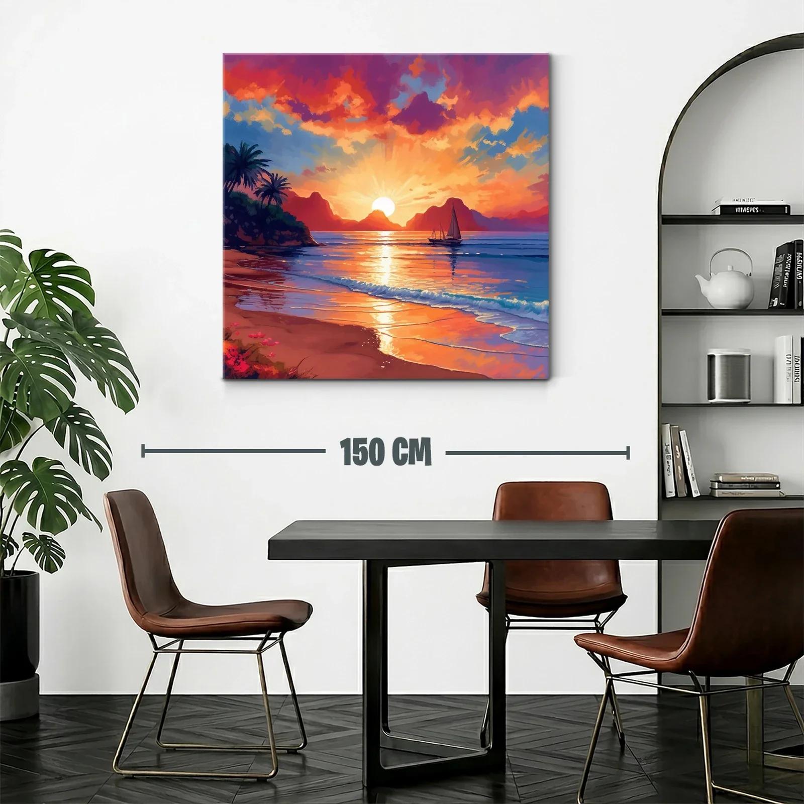 Atardecer vibrante con velero en la playa tranquila — miniatura 2