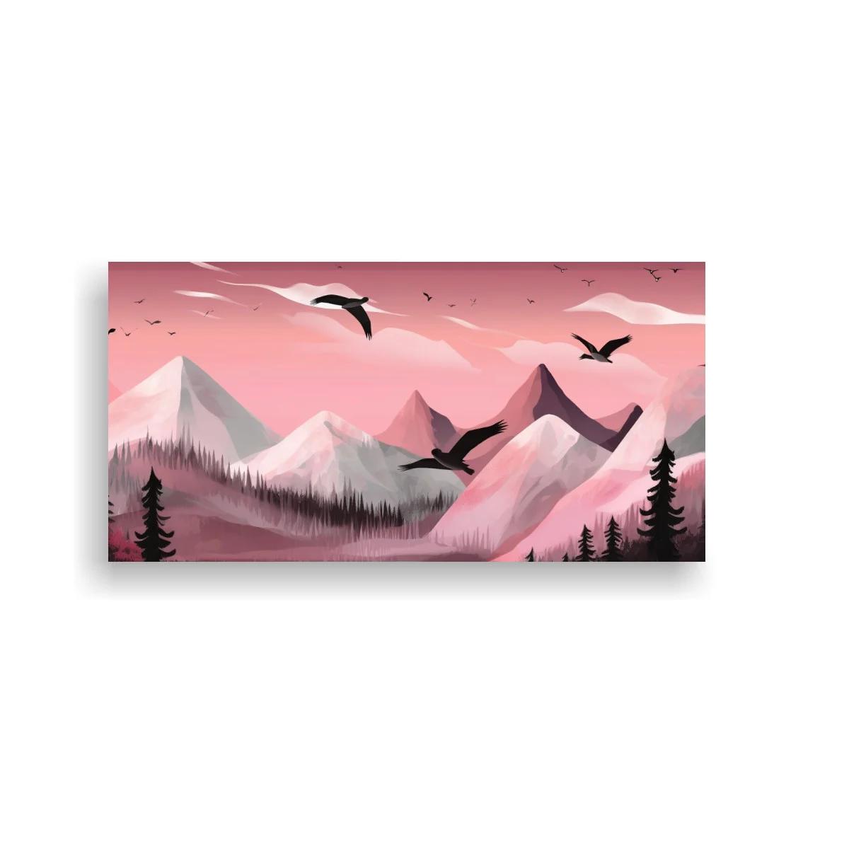 Cuadro cordillera de montañas rosadas con lago sereno — imagen principal