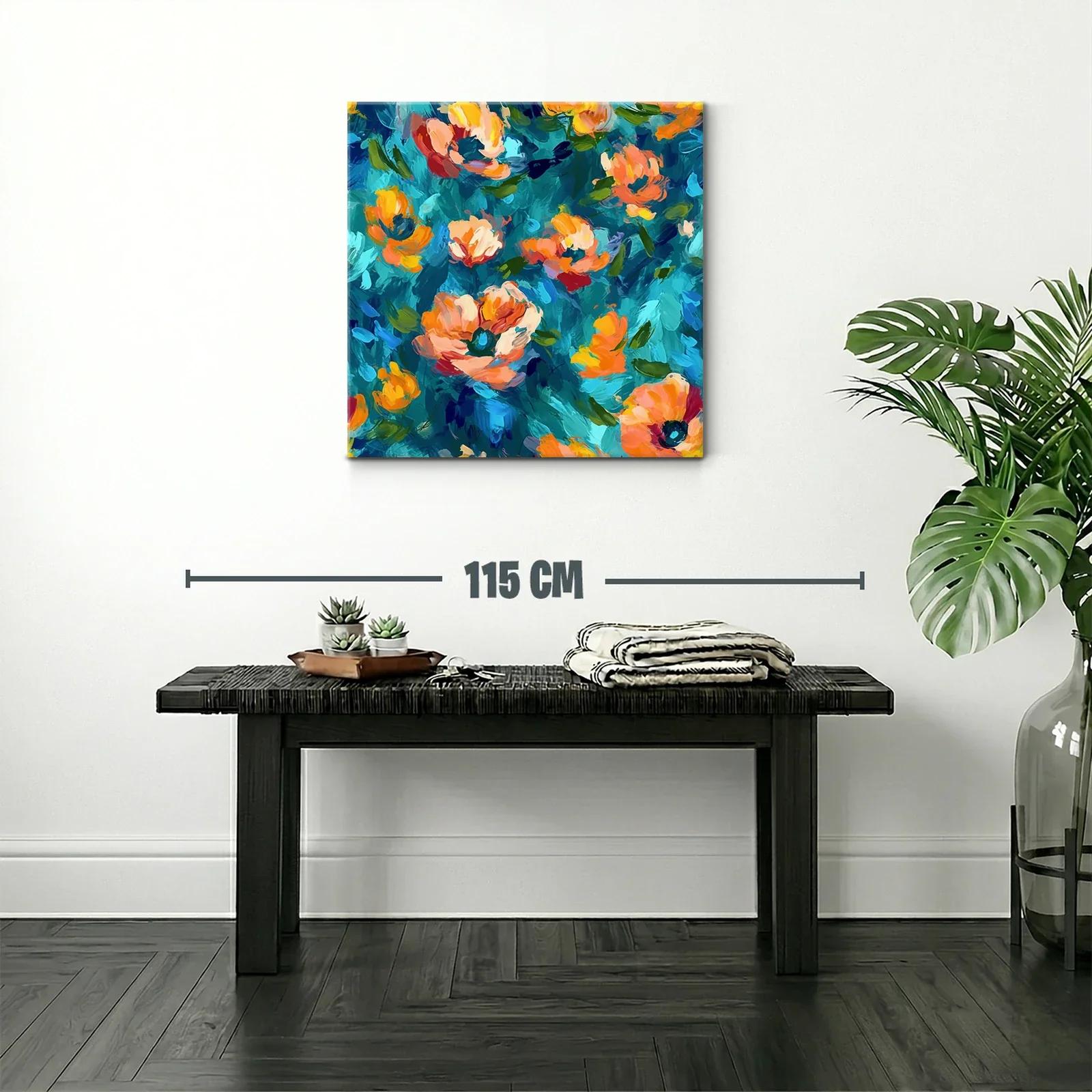 Cuadro con flores vibrantes en tonos azules y naranjas — miniatura 2