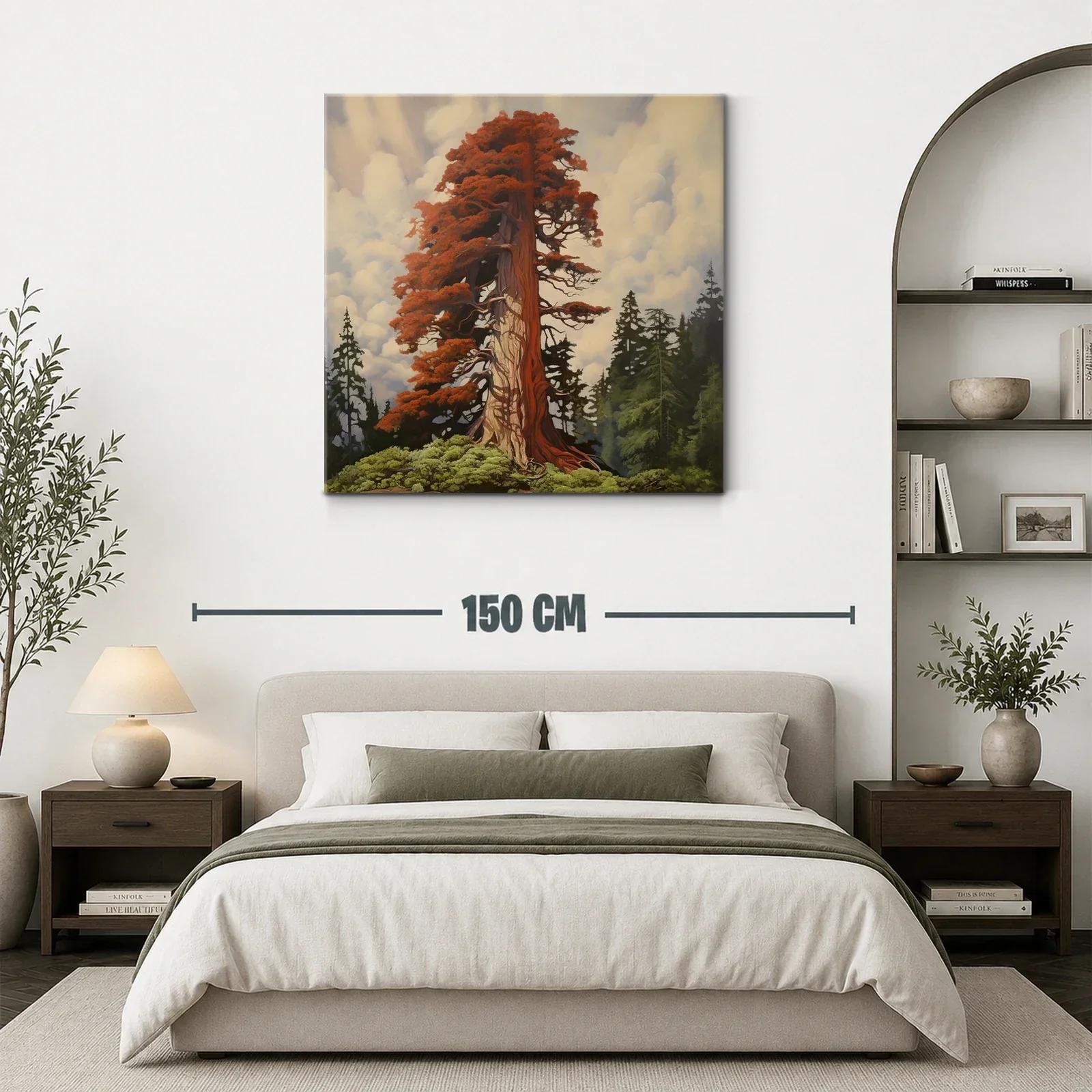 Imponente árbol rojizo entre bosque y cielo nublado — miniatura 3