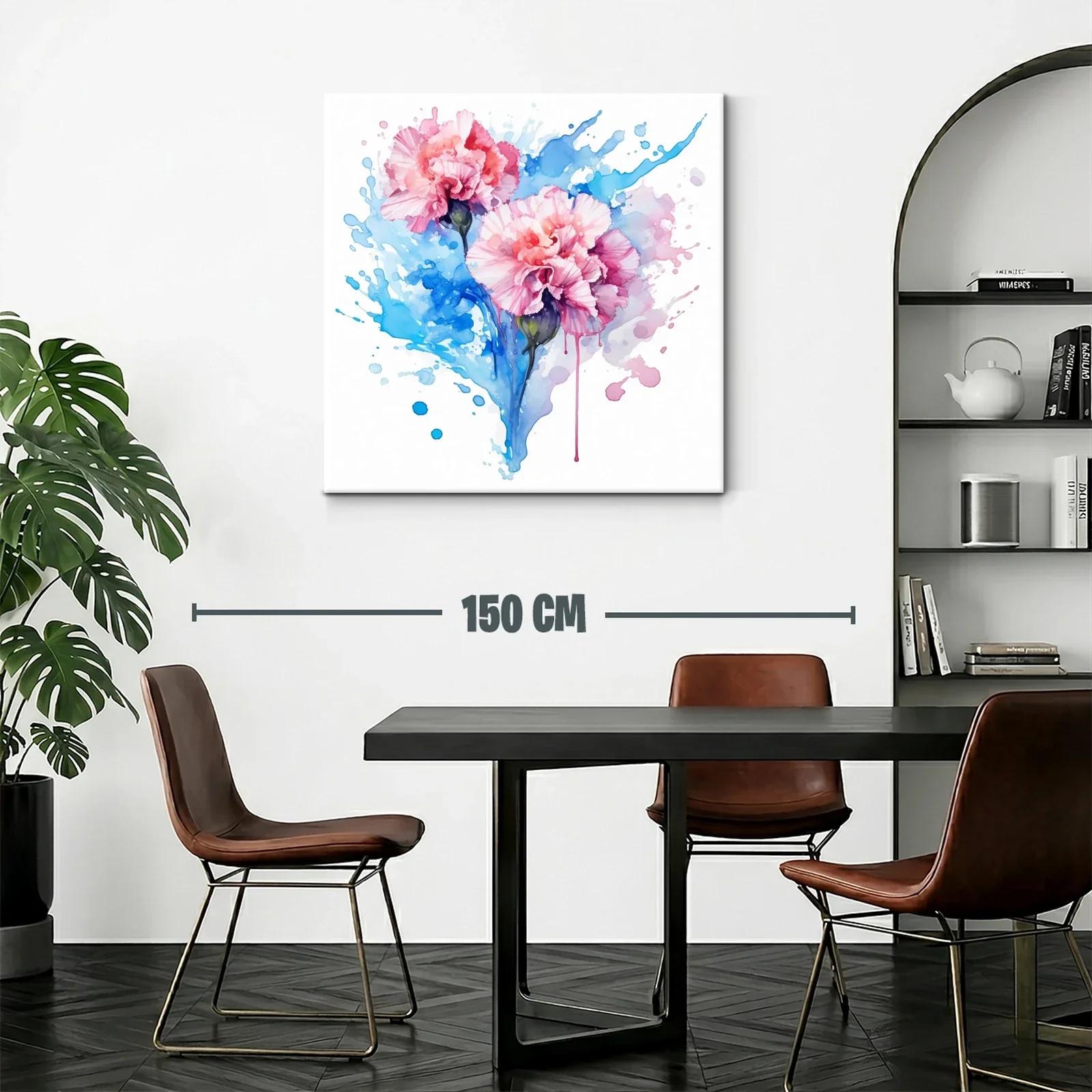 Flores rosas con fondo acuarela en tonos azules vibrantes — miniatura 2