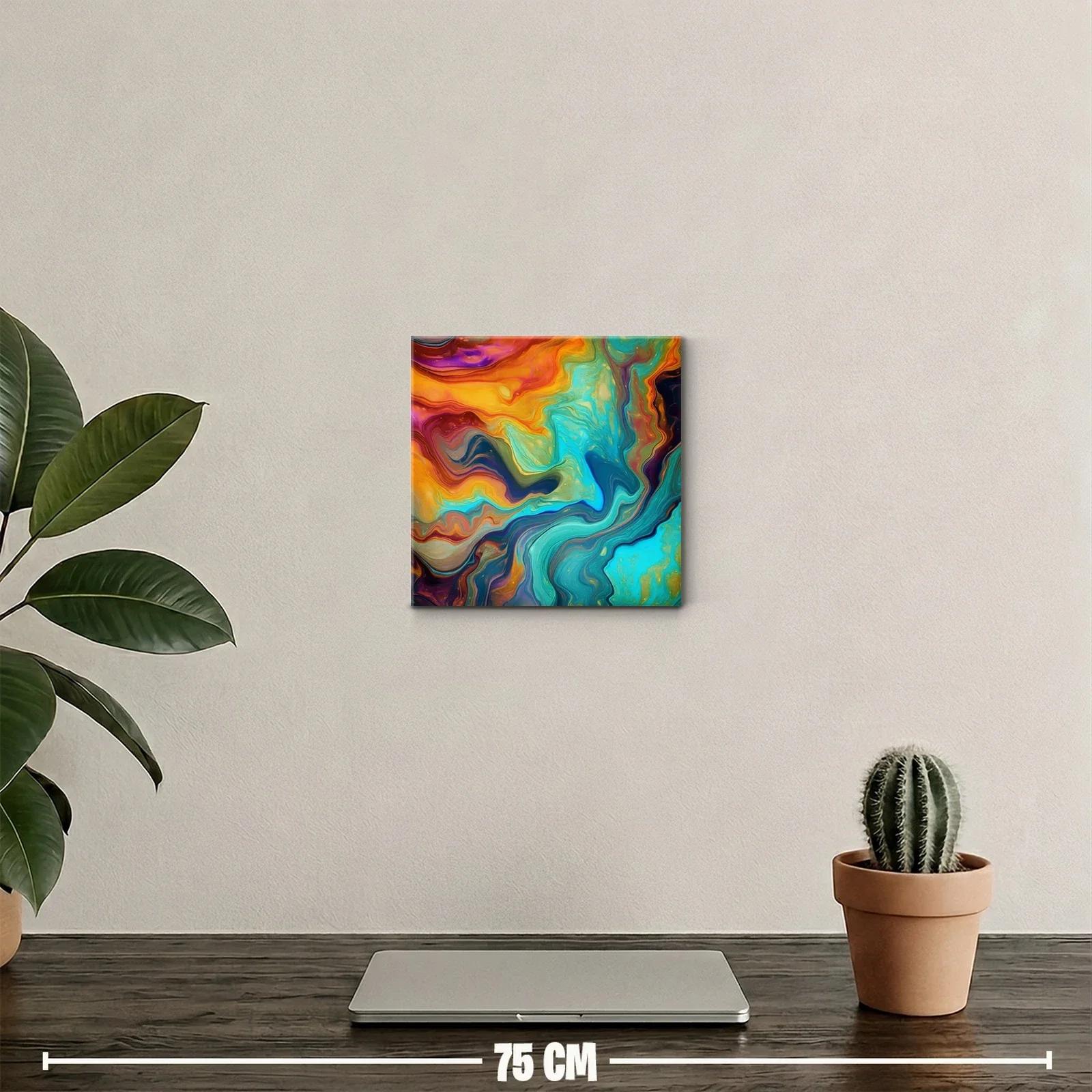 Composición abstracta con vibrantes tonos turquesa y cálidos anaranjados — miniatura 2