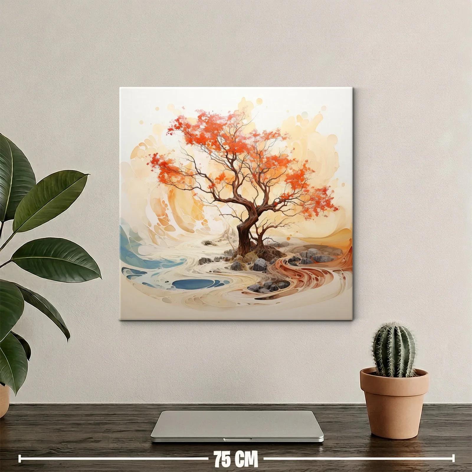 Árbol otoñal con tonos cálidos y paisaje abstracto — miniatura 2