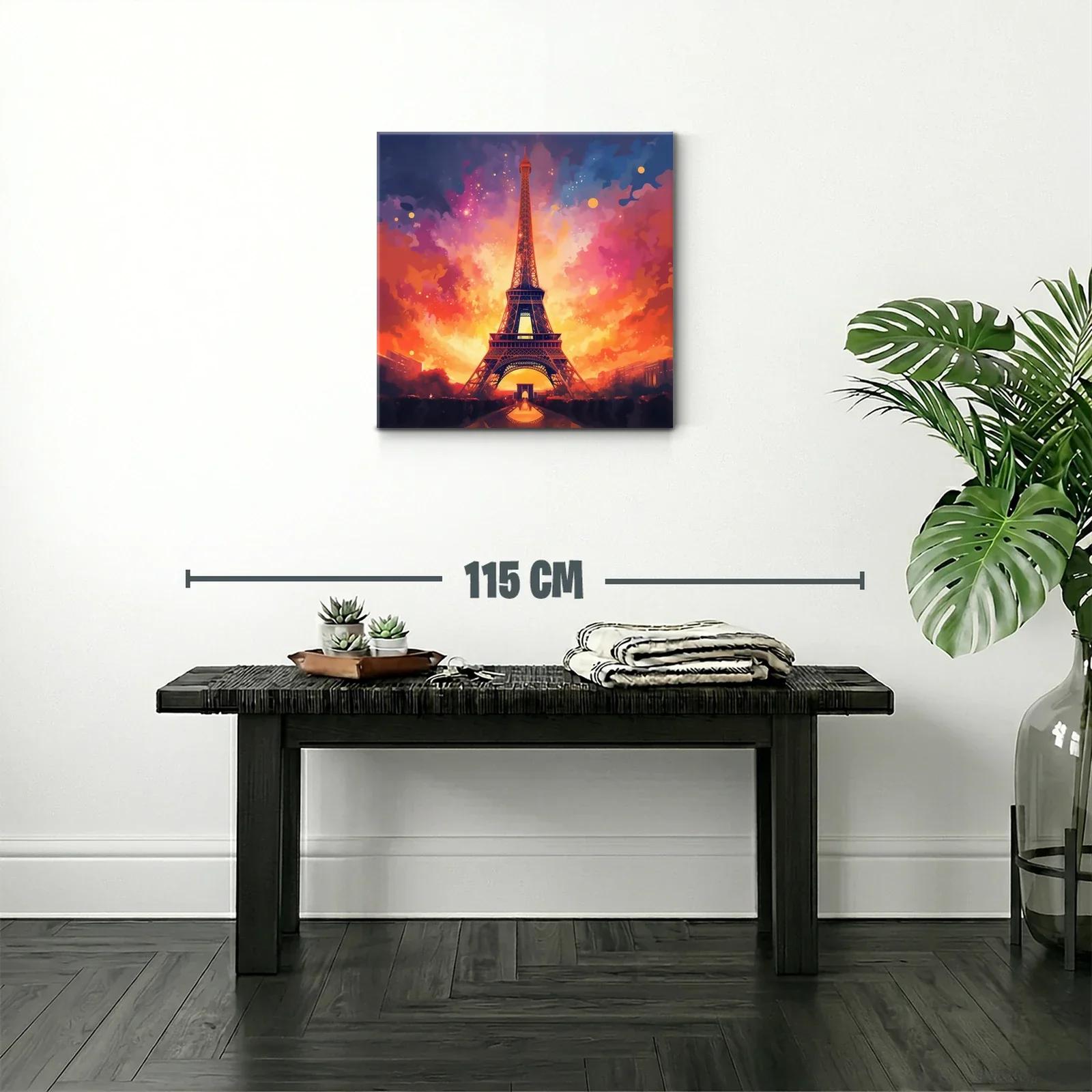 Atardecer vibrante con la Torre Eiffel iluminada en París — miniatura 2