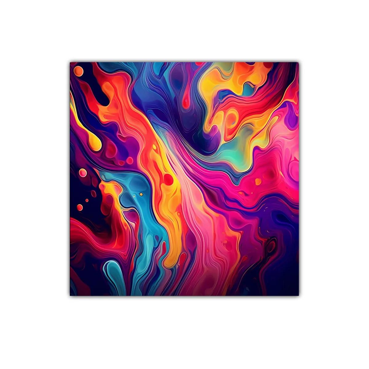 Cuadro abstracto con vibrantes tonos rojo naranja y azul — miniatura 1