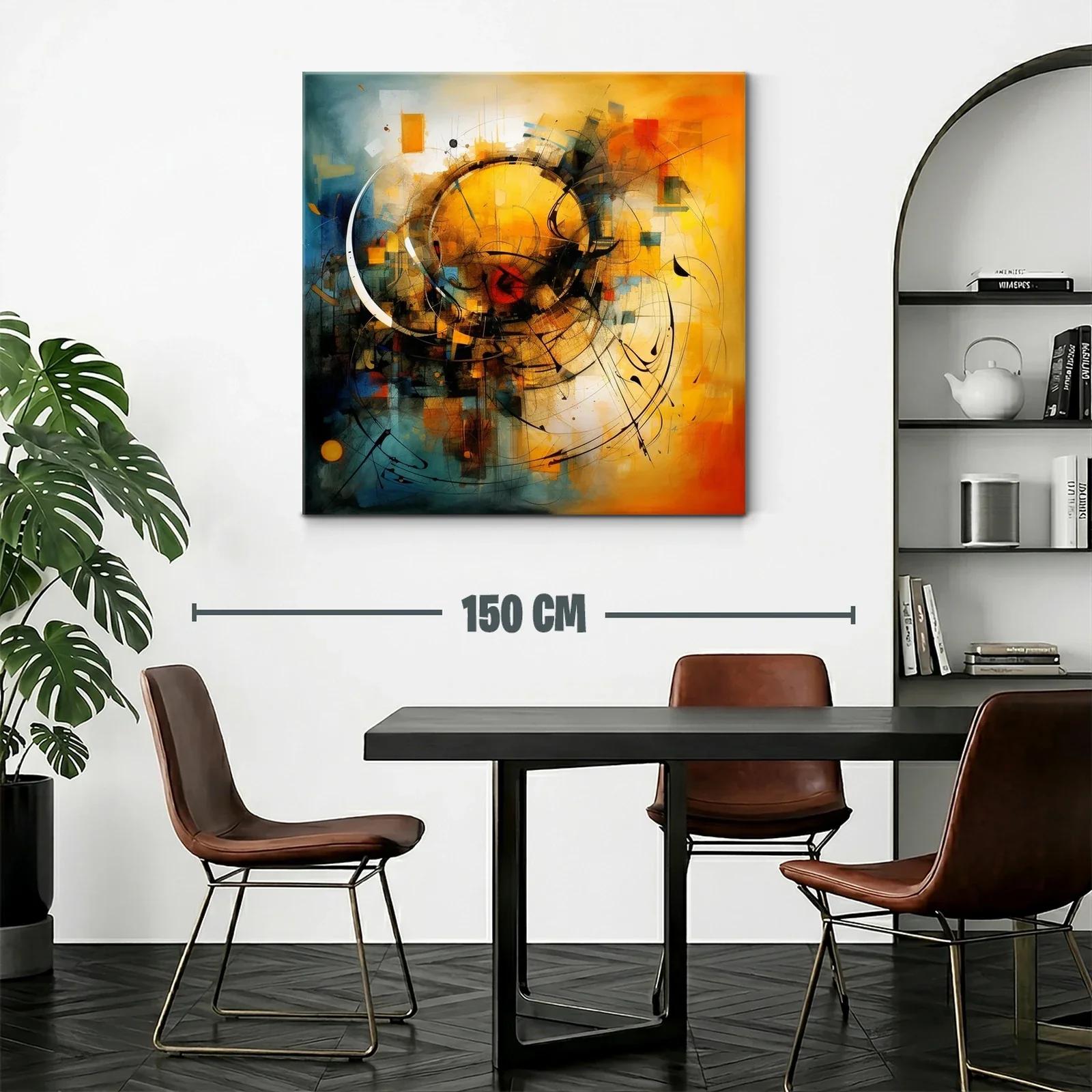 Cuadro abstracto con formas circulares y tonos cálidos y fríos — miniatura 2