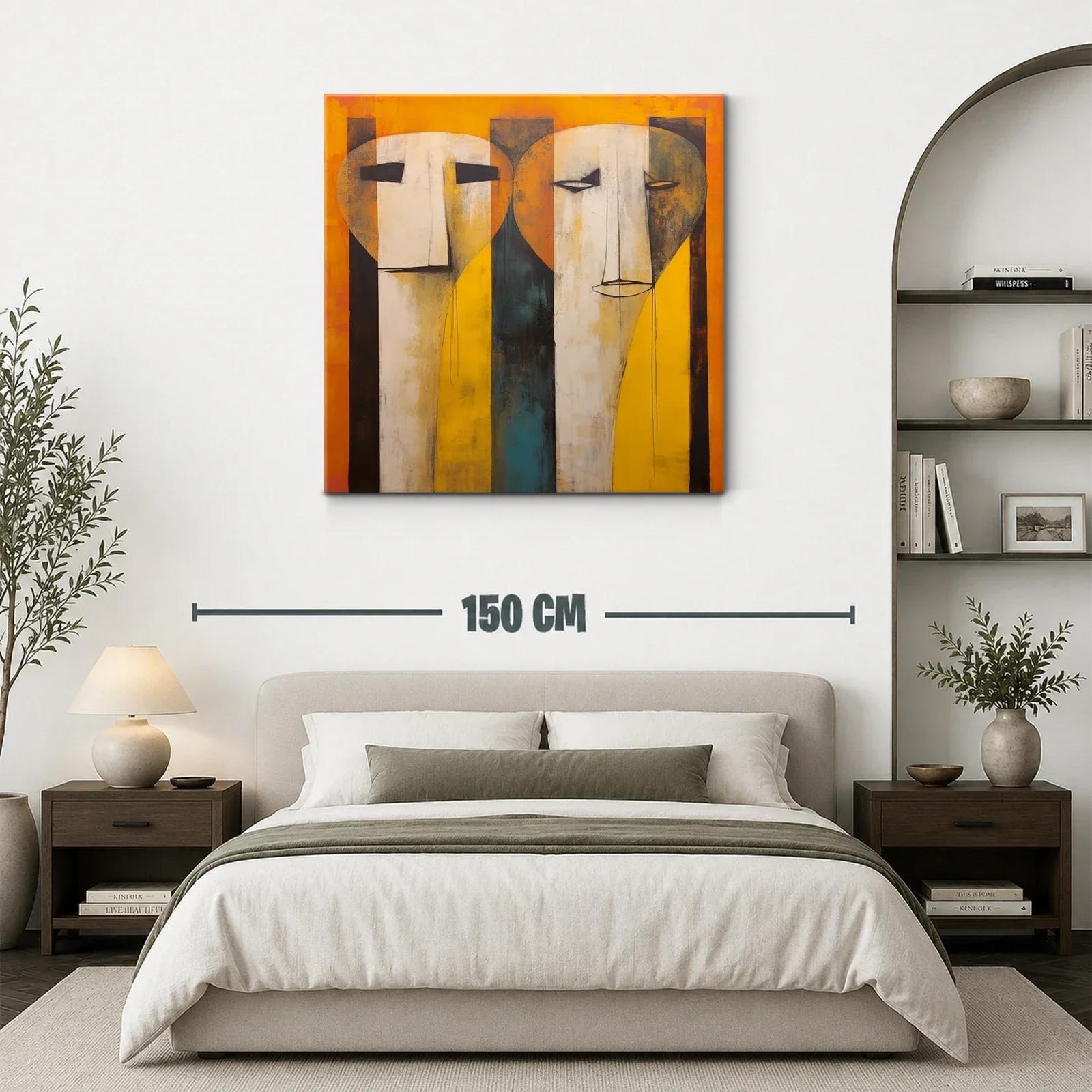 Cuadro contemporáneo con rostros abstractos en tonos cálidos — miniatura 3