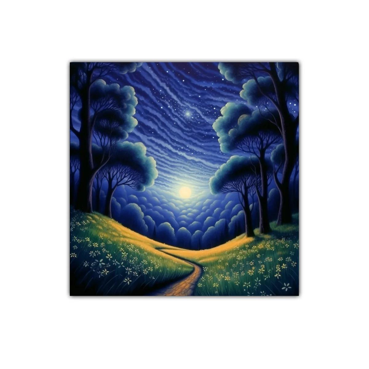 Paisaje nocturno con sendero y cielo estrellado — imagen principal