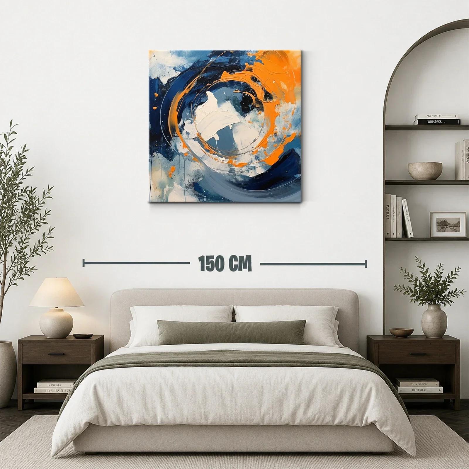 Cuadro abstracto con vibrantes tonos naranjas y azules dinámicos — miniatura 3