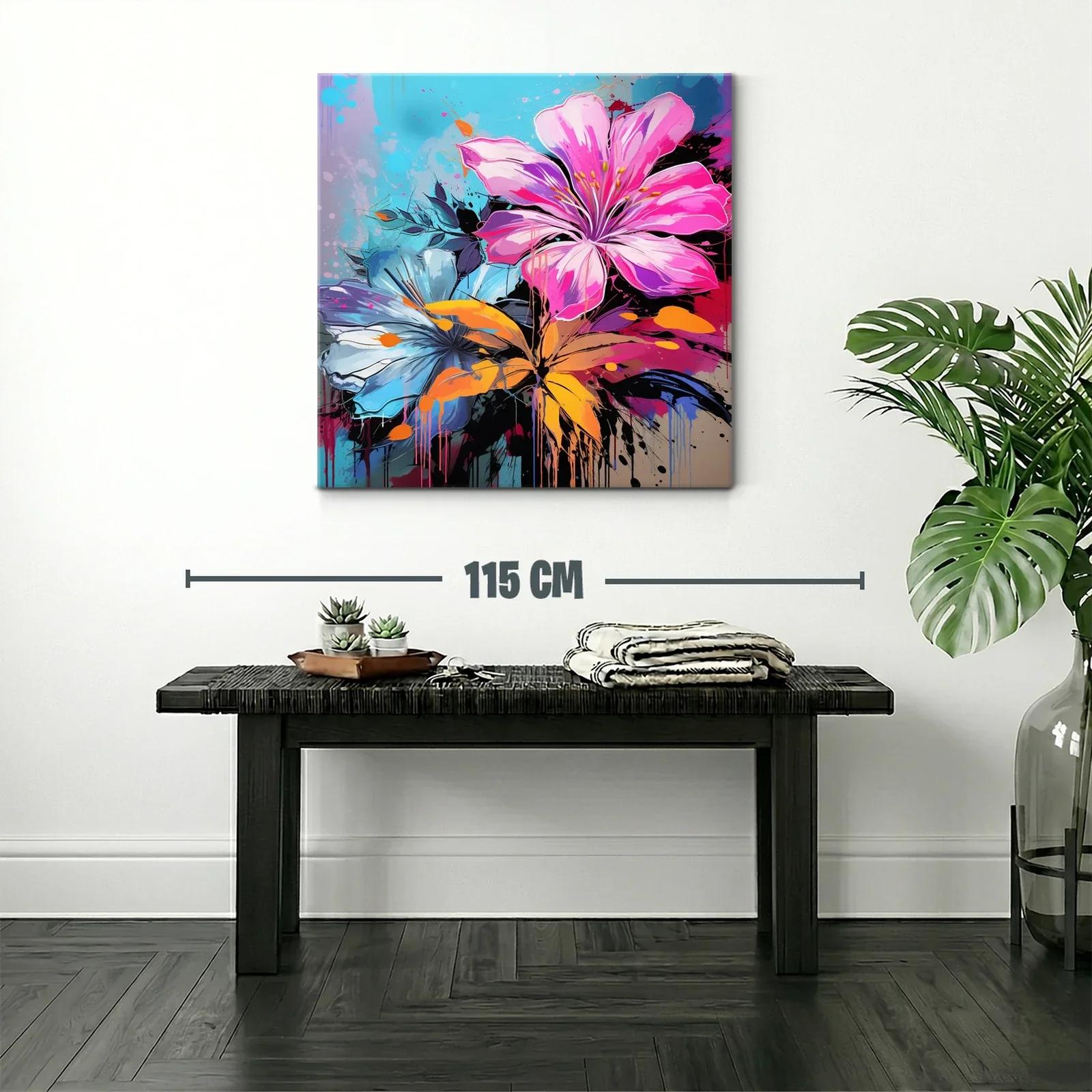 Cuadro vibrante con flores en tonos rosa y azul — miniatura 2