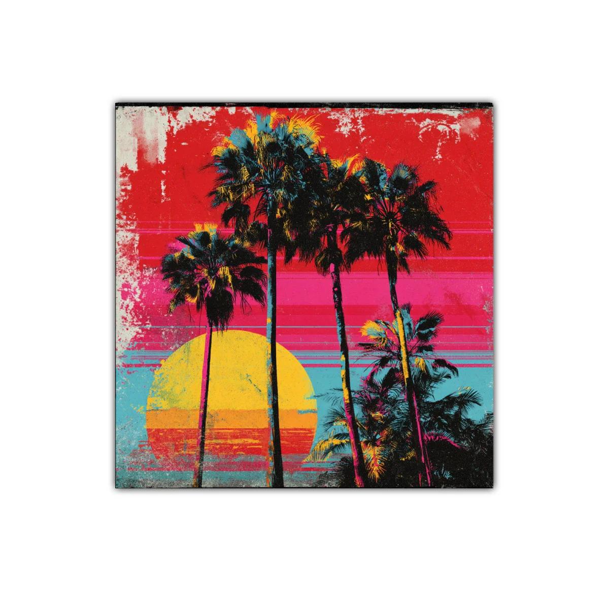 Atardecer tropical con palmeras en vibrantes colores