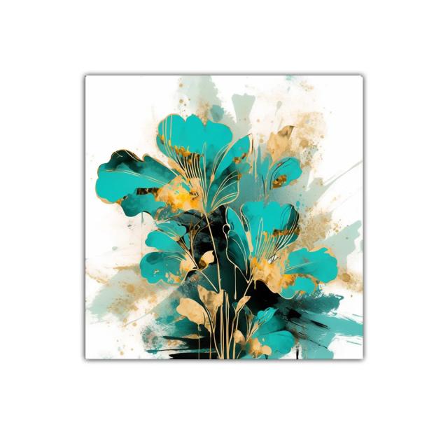 Decoración floral en tonos turquesa con detalles dorados