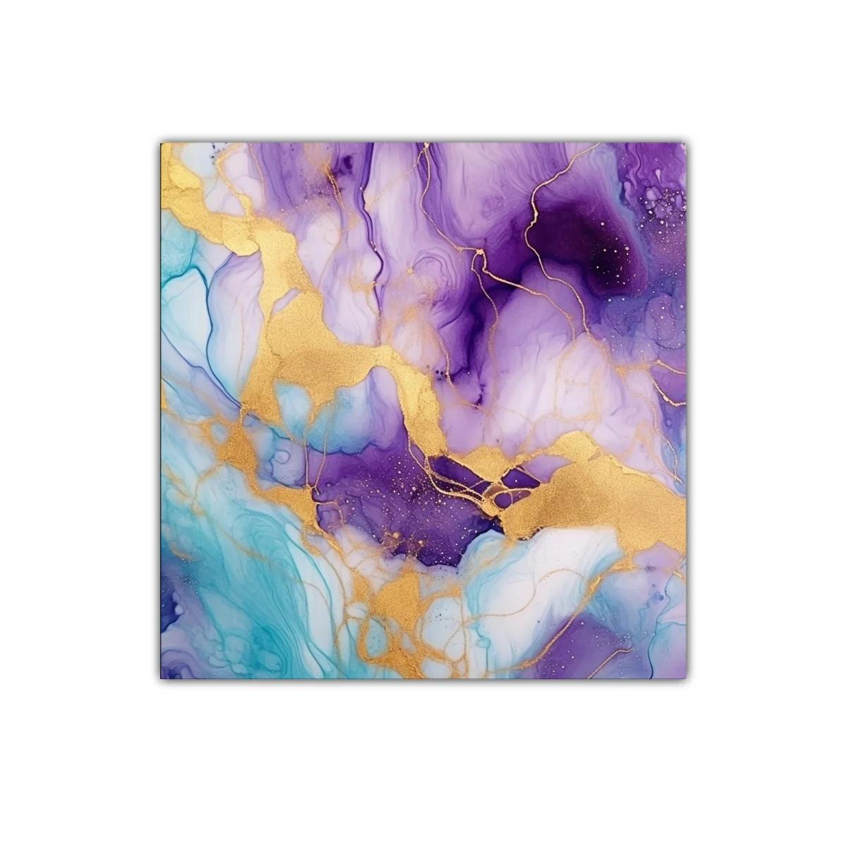 Cuadro abstracto en vibrantes tonos morados y dorados
