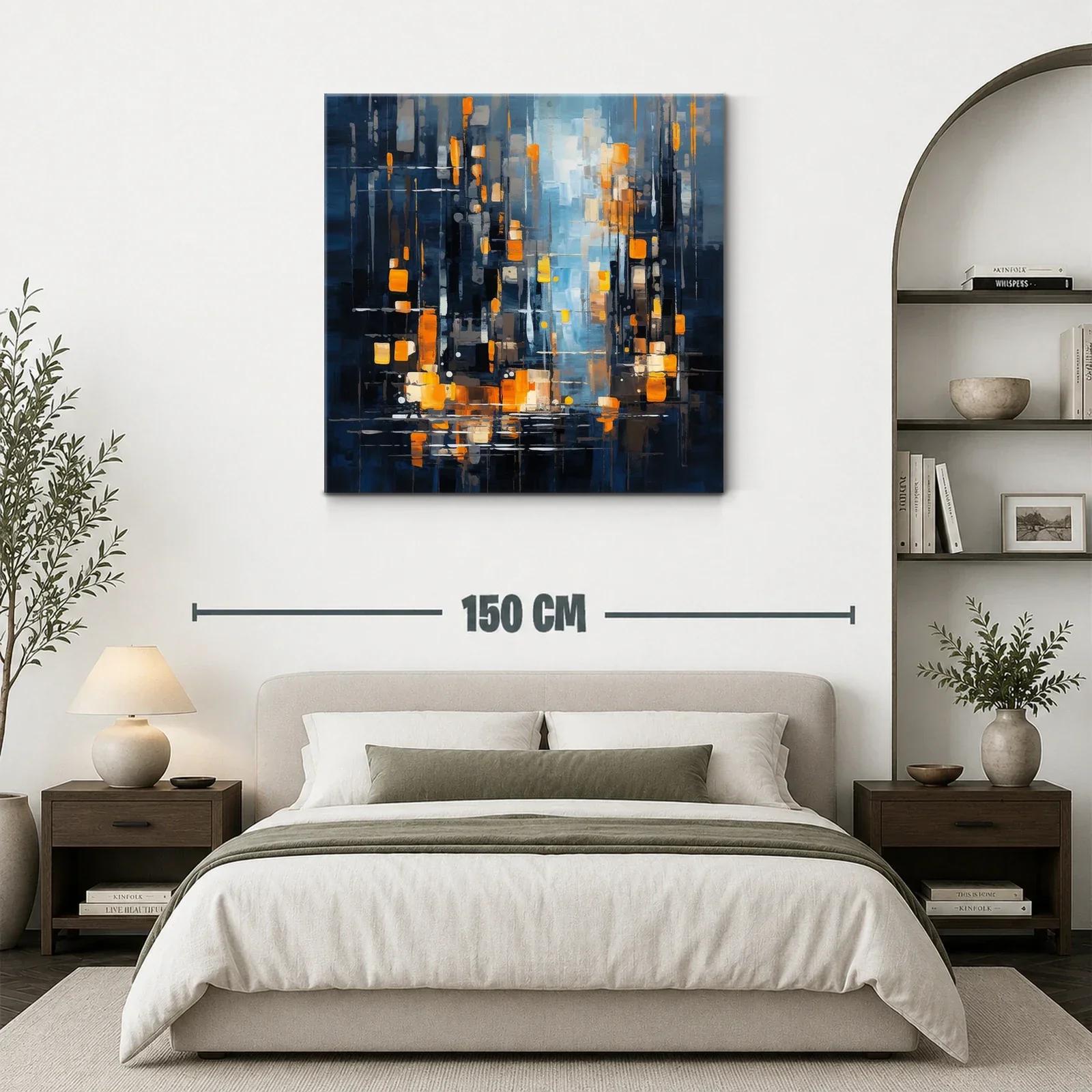 Cuadro abstracto urbano con luces cálidas y tonos fríos — miniatura 3