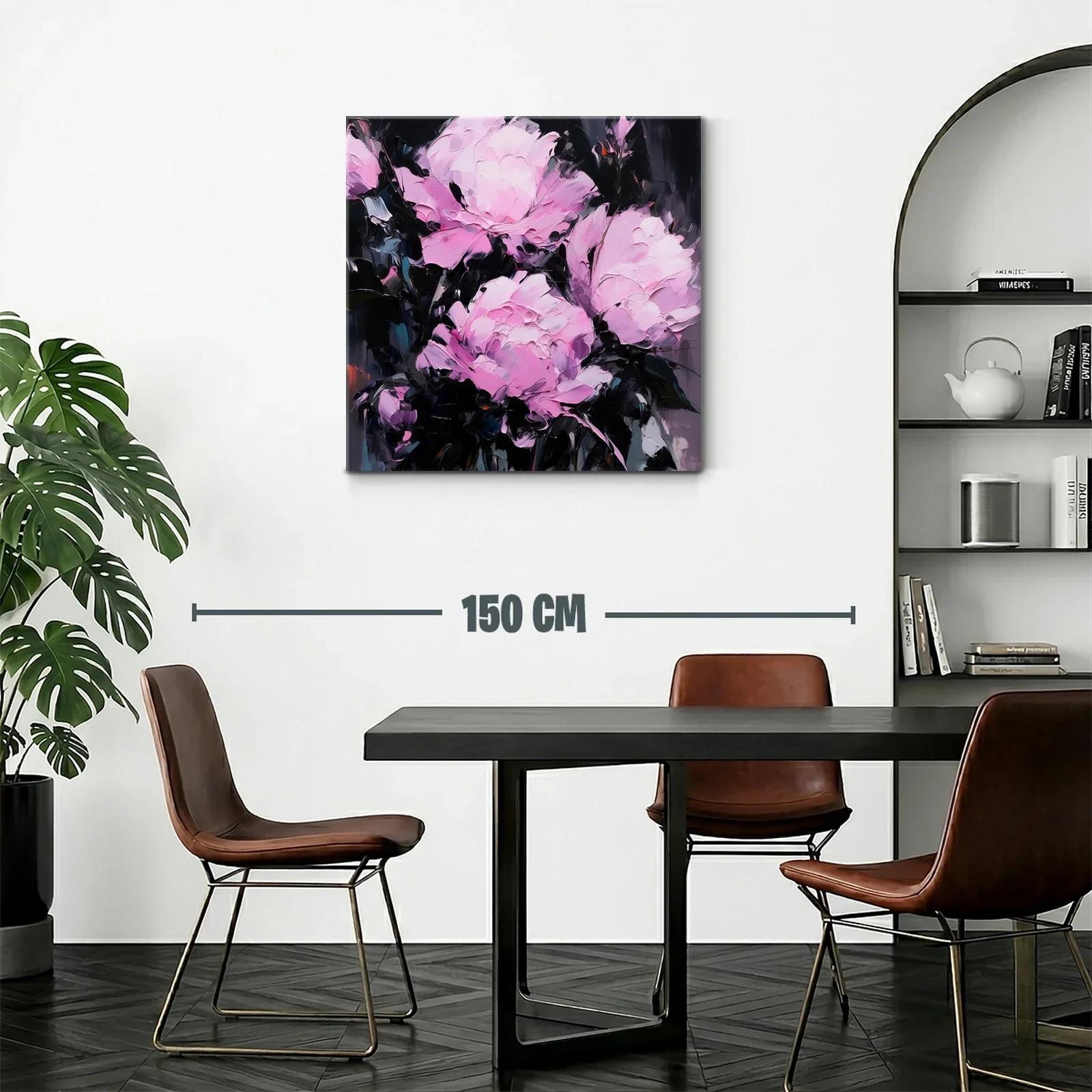 Cuadro floral con peonías en tonos rosas y fondo oscuro — miniatura 2