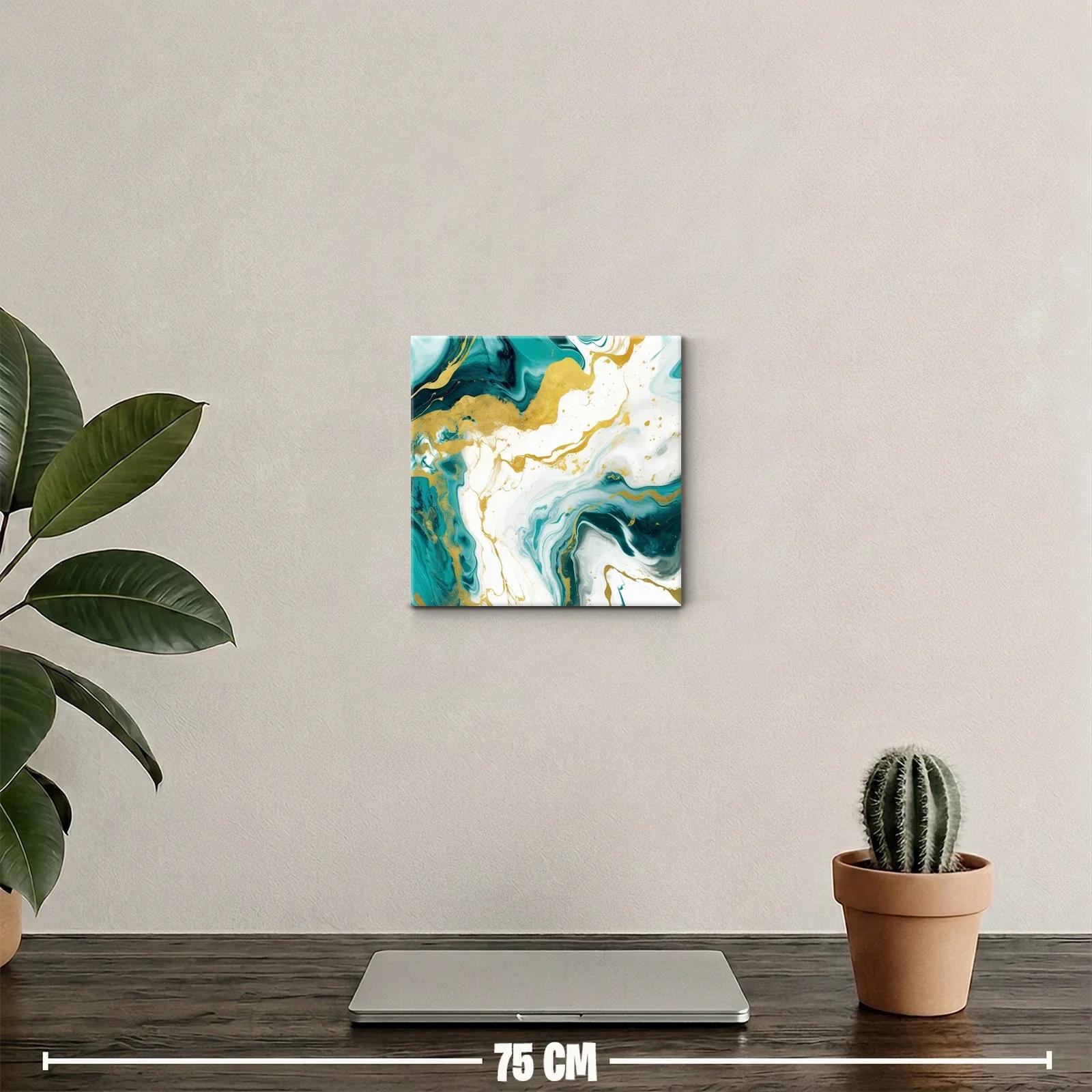 Cuadro decorativo con fluidez en tonos verdes y dorados — miniatura 2