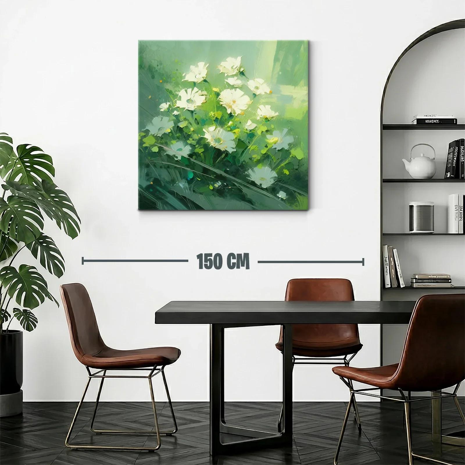 Cuadro con delicadas flores blancas sobre fondo verde — miniatura 2