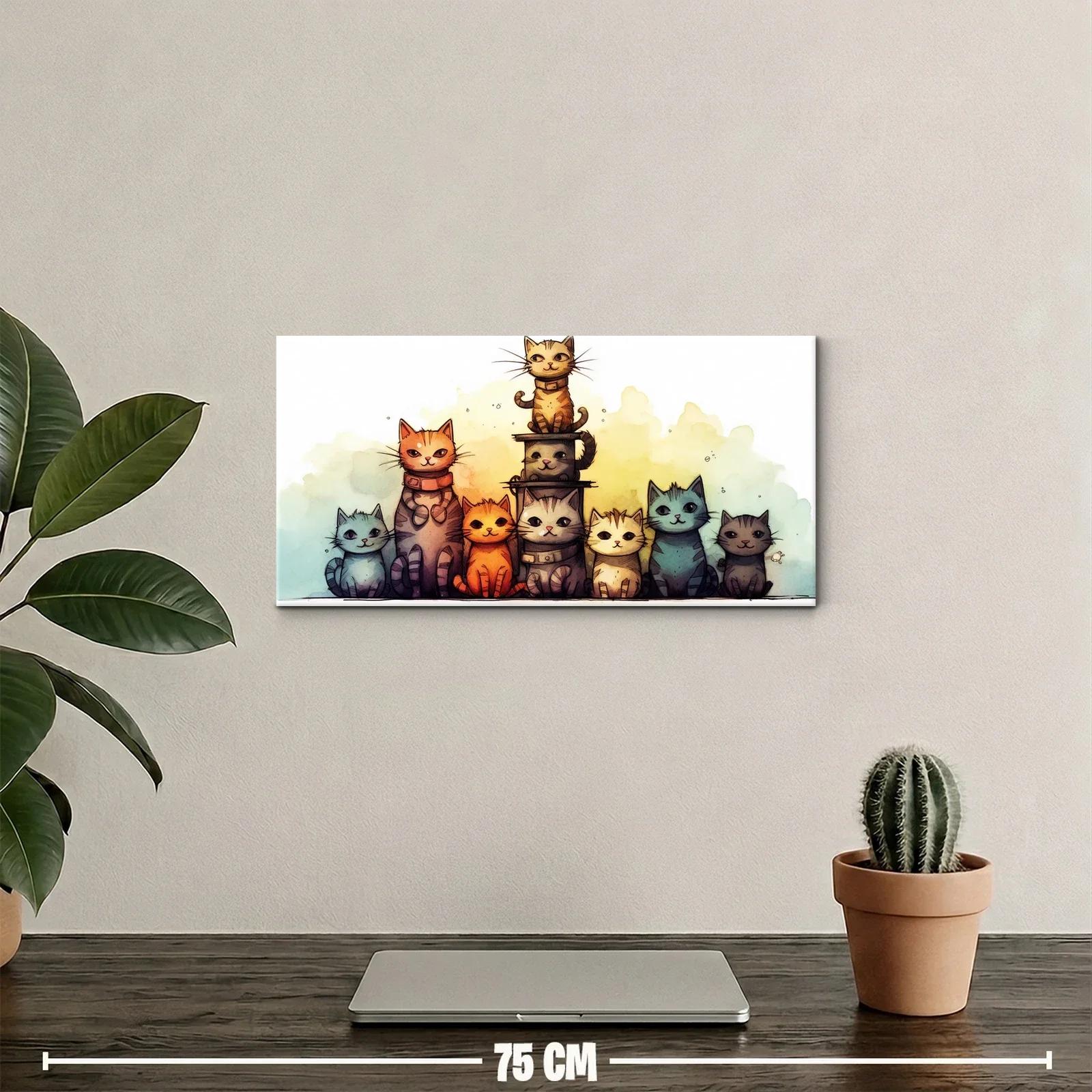 Cuadro grupo de gatos sobre una taza en acuarela — miniatura 2