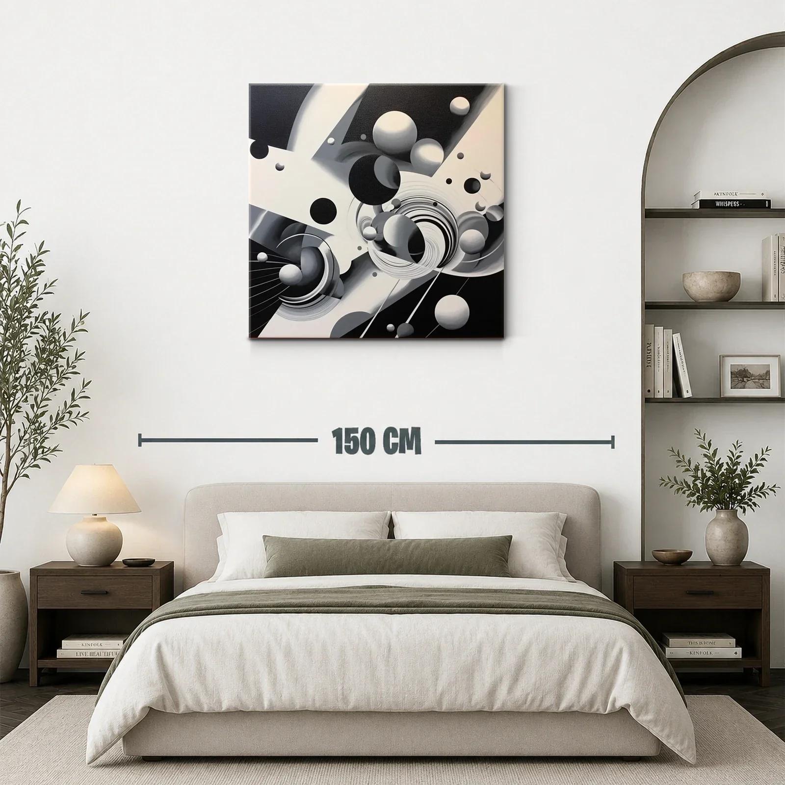 Composición abstracta en blanco negro con esferas dinámicas — miniatura 3