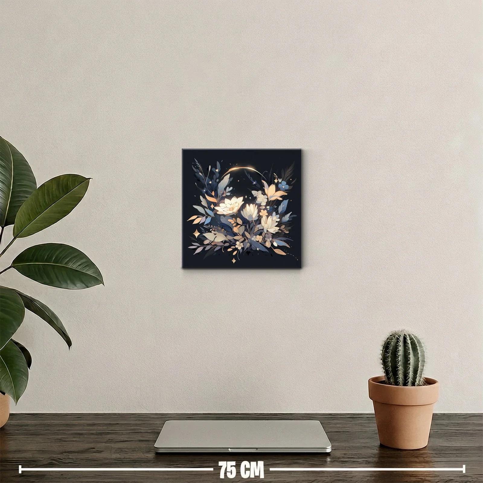 Cuadro decorativo con ramo floral iluminado en tonos nocturnos — miniatura 2