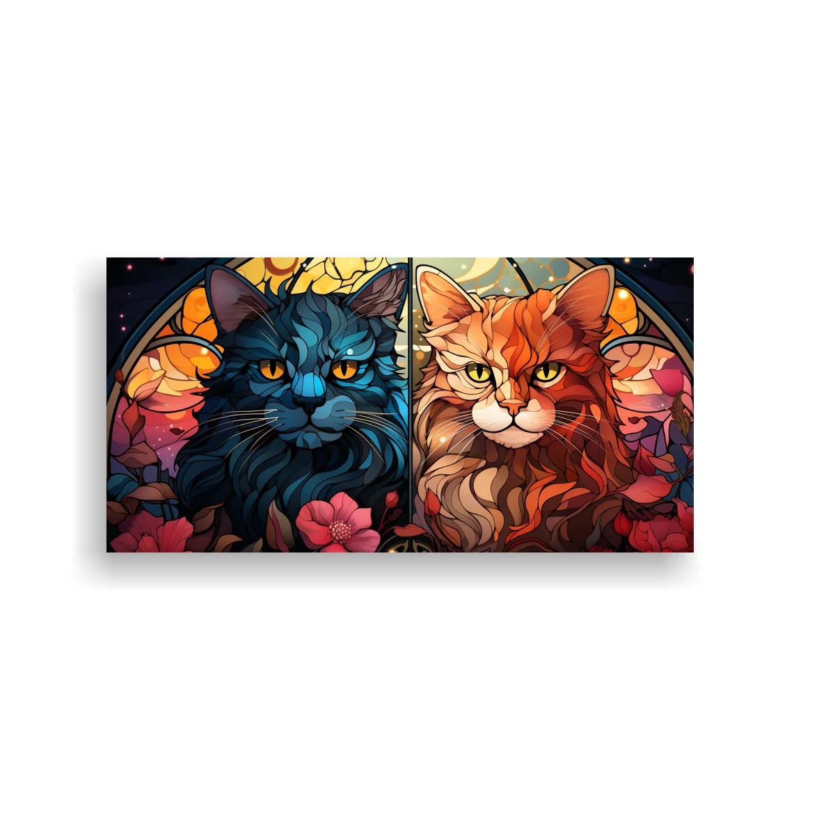 Cuadro dos gatos de pelo largo en marco circular floral