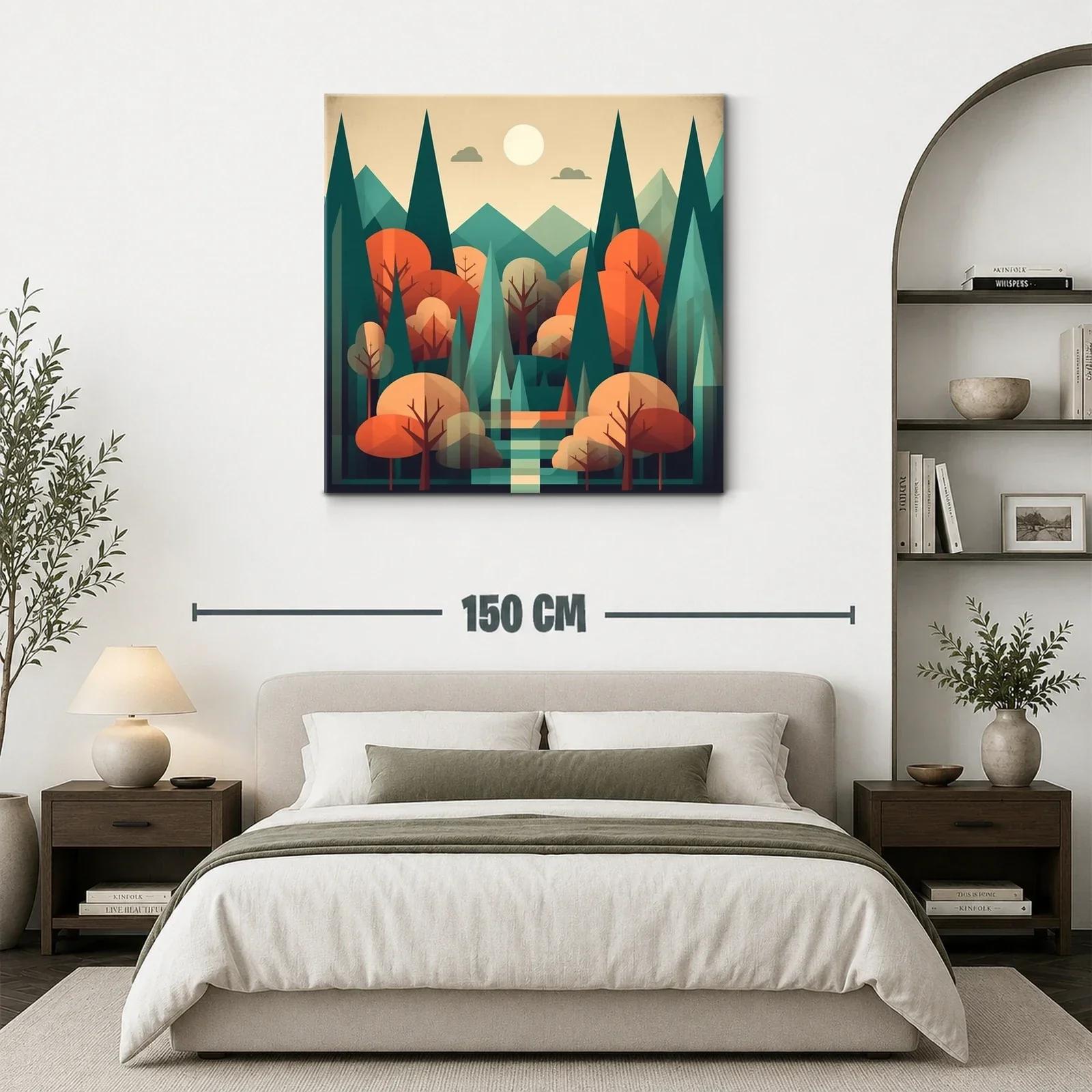 Paisaje geométrico bosque otoñal con tonos cálidos y verdes — miniatura 3