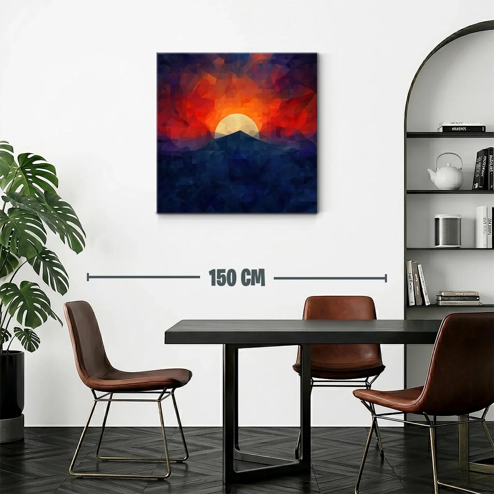 Atardecer geométrico con montaña y sol brillante — miniatura 2