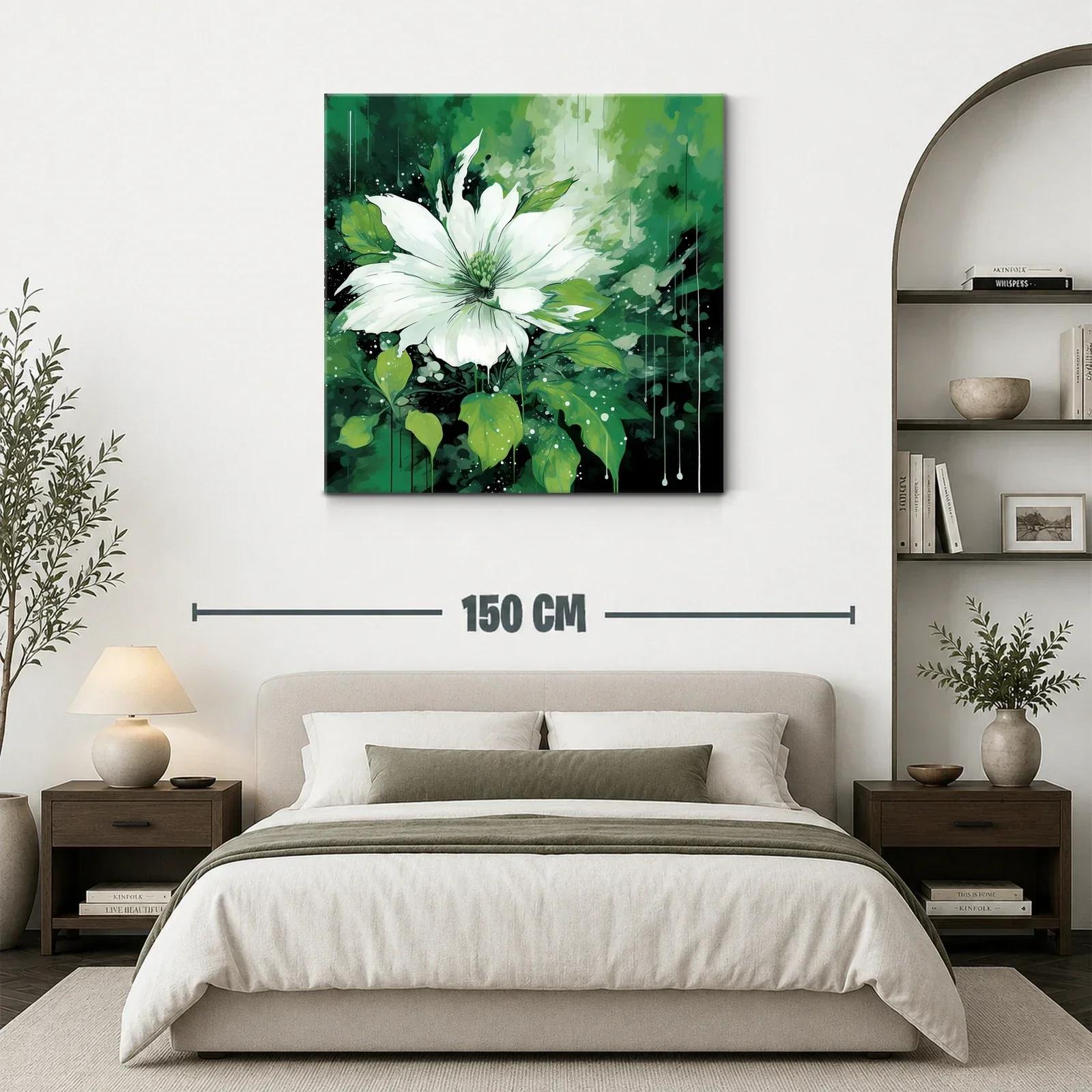 Flor blanca entre hojas verdes con fondo abstracto — miniatura 3