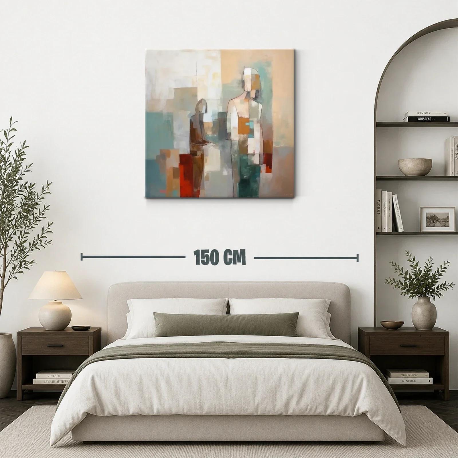 Cuadro abstracto con siluetas en tonos tierra y azules — miniatura 3