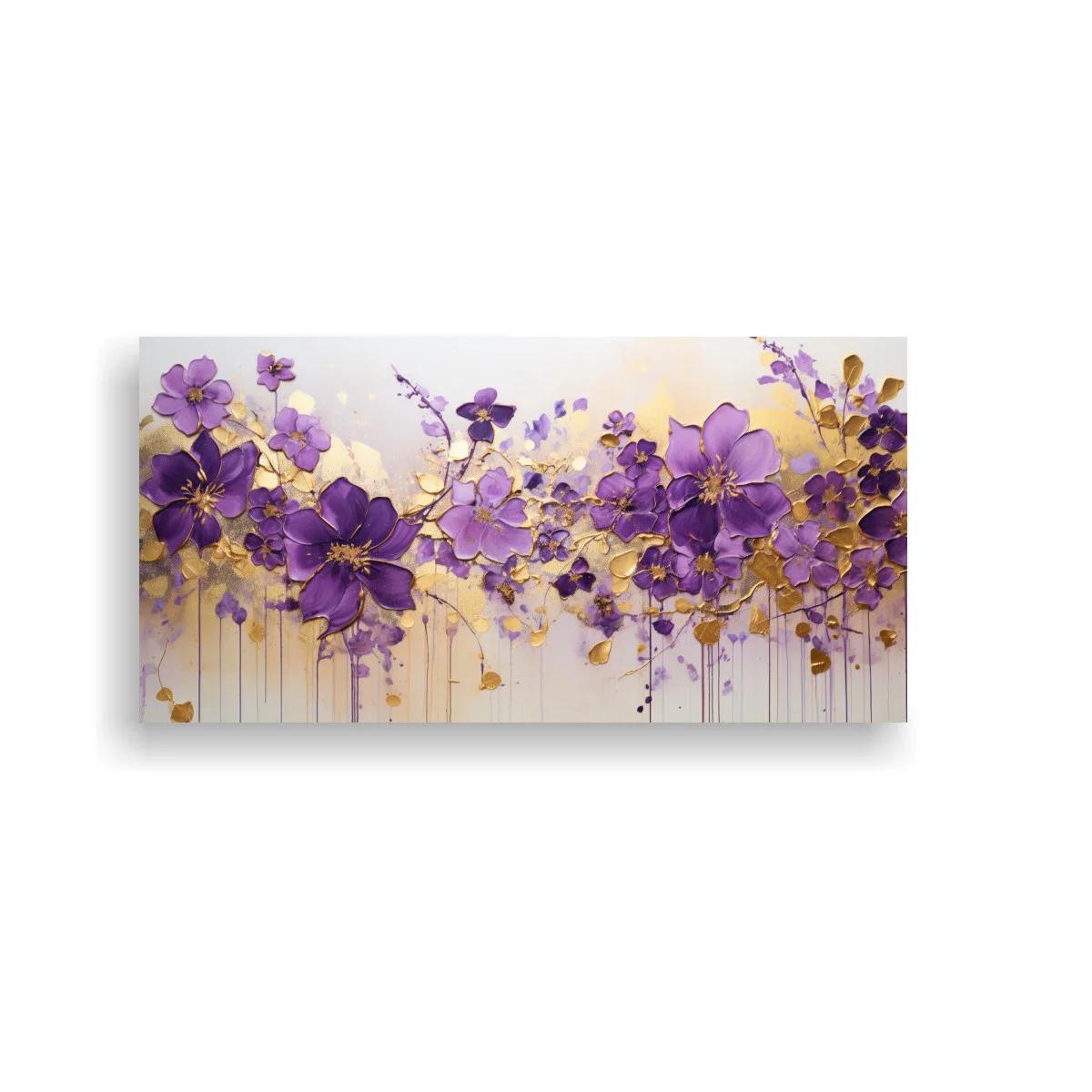 Cuadro flores moradas en franja panorámica