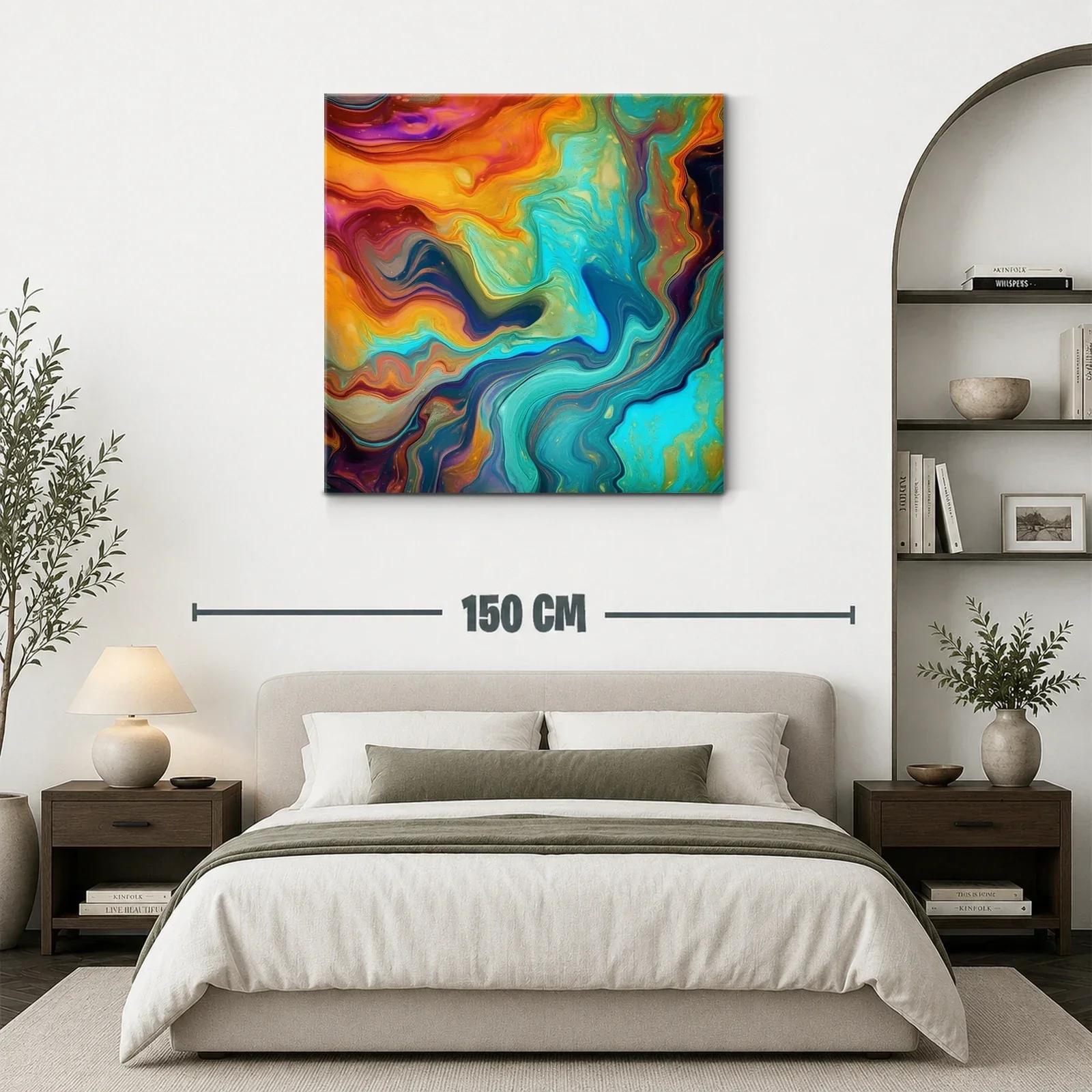 Composición abstracta con vibrantes tonos turquesa y cálidos anaranjados — miniatura 3
