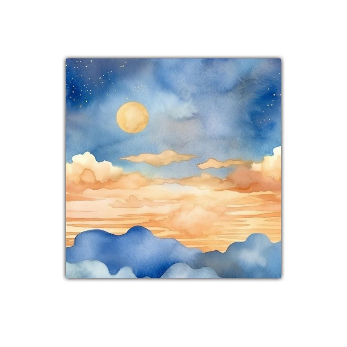 Paisaje nocturno con luna y montañas en tonos suaves — miniatura 1