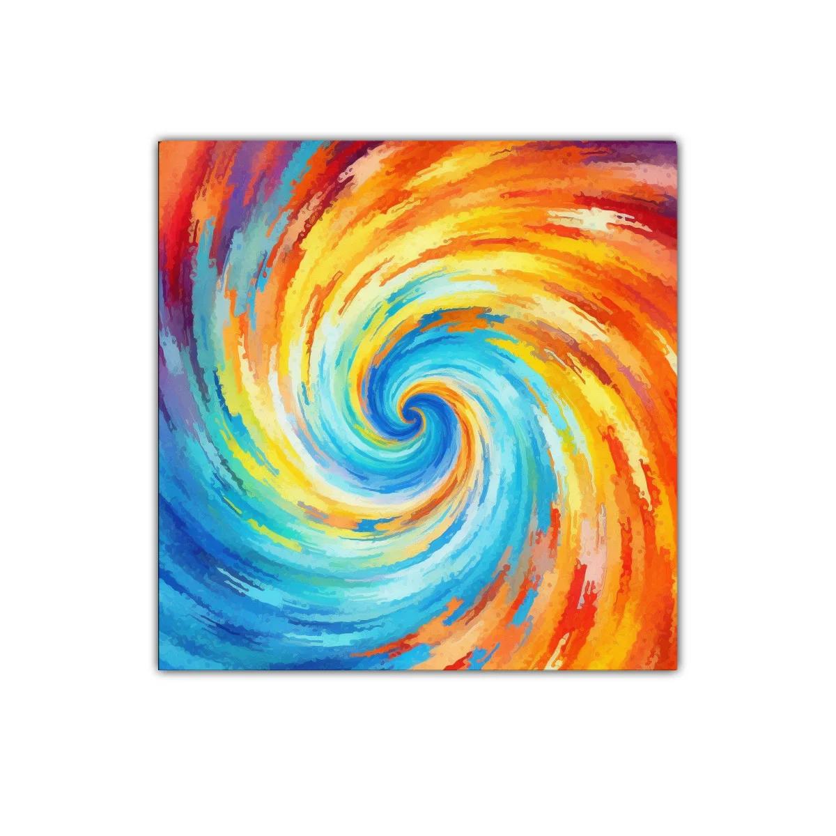 Cuadro abstracto espiral con vibrantes tonos cálidos y fríos