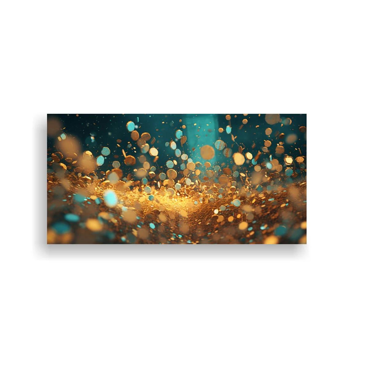 Cuadro partículas doradas luminosas y bokeh circular