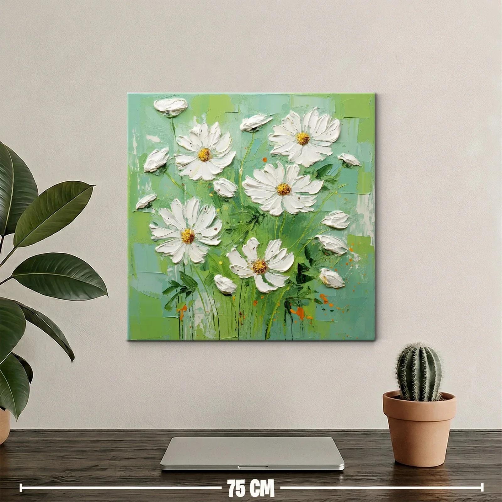 Cuadro flores blancas sobre fondo verde fresco y luminoso — miniatura 2