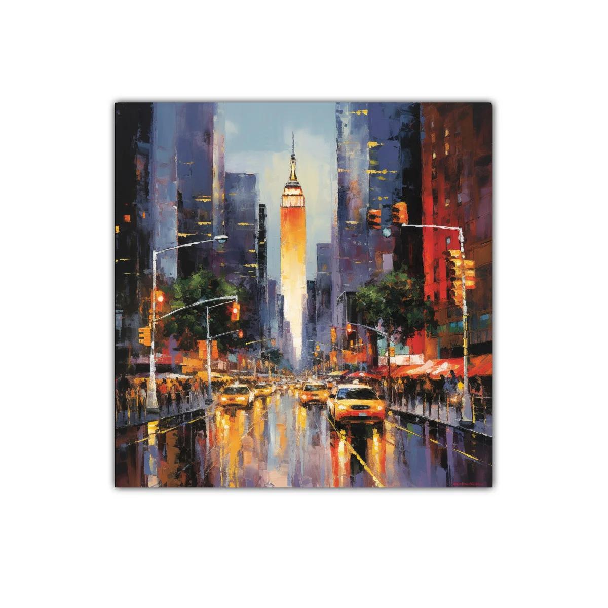 Atardecer vibrante en la ciudad con taxis amarillos — imagen principal