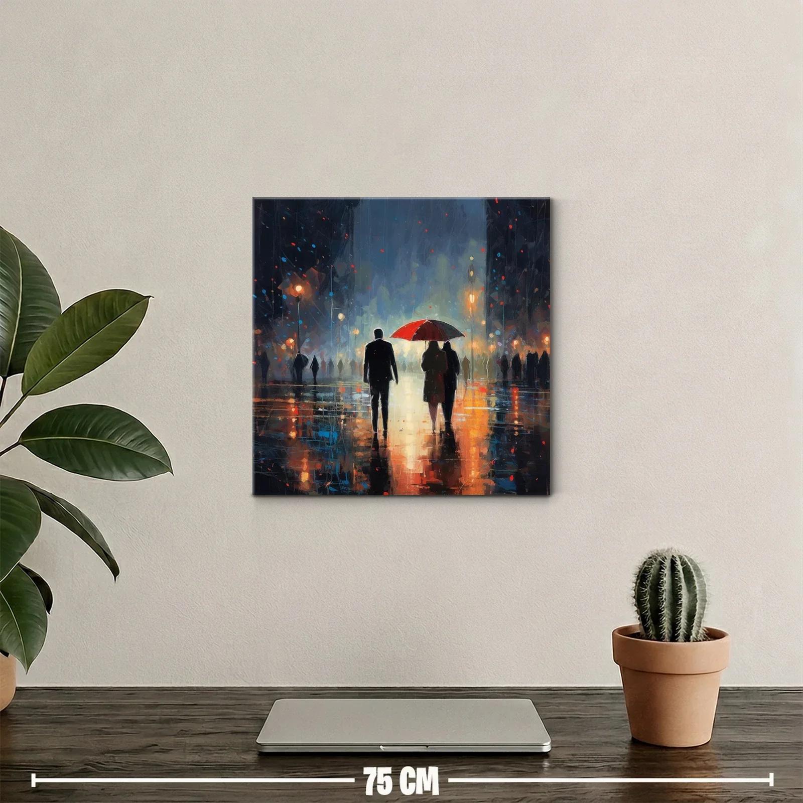 Escena romántica nocturna con paraguas rojo — miniatura 2