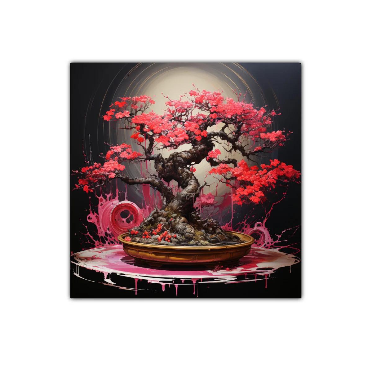 Árbol bonsái con vibrantes hojas rojas iluminado en círculo — imagen principal