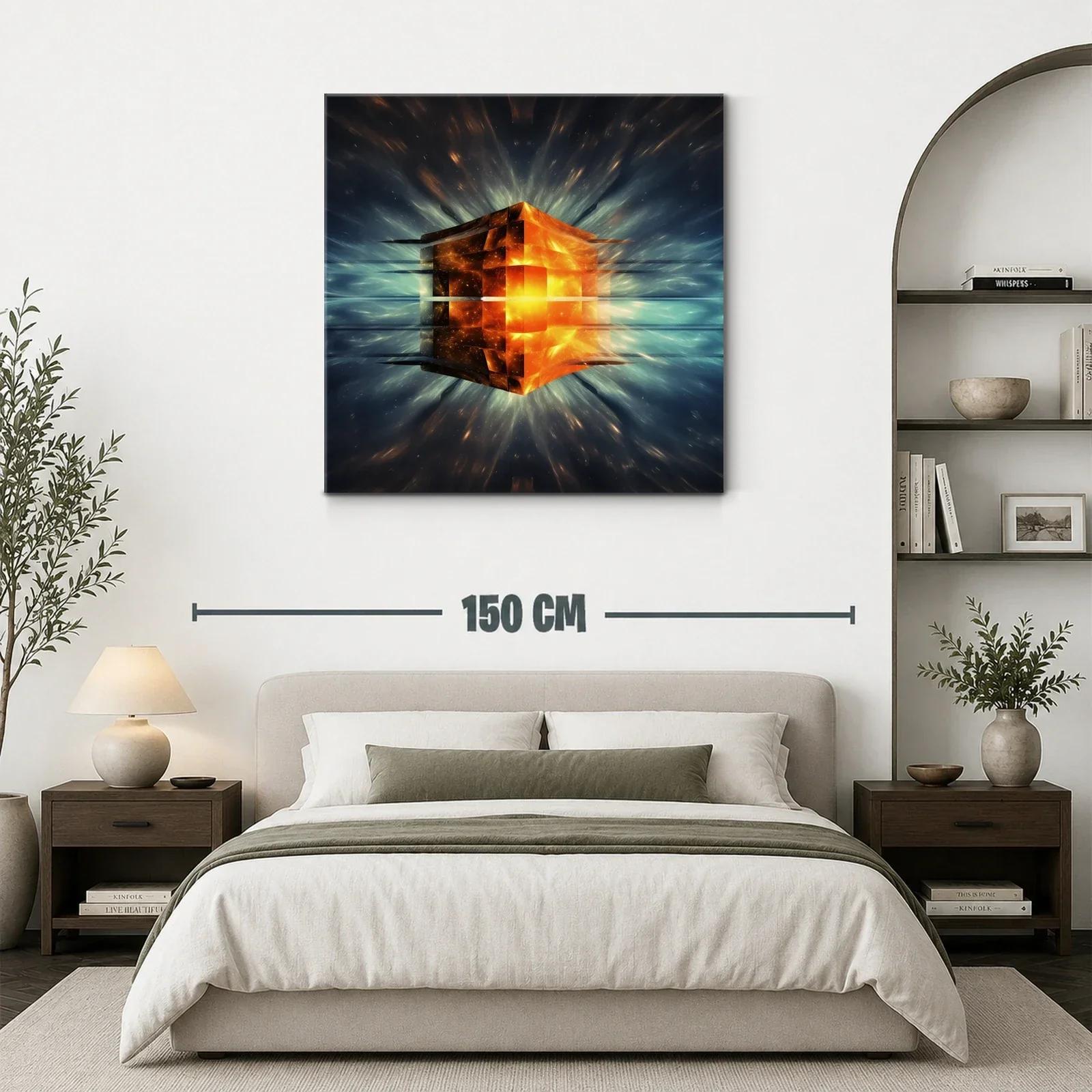 Cuadro abstracto cubo luminoso en explosión de energía — miniatura 3