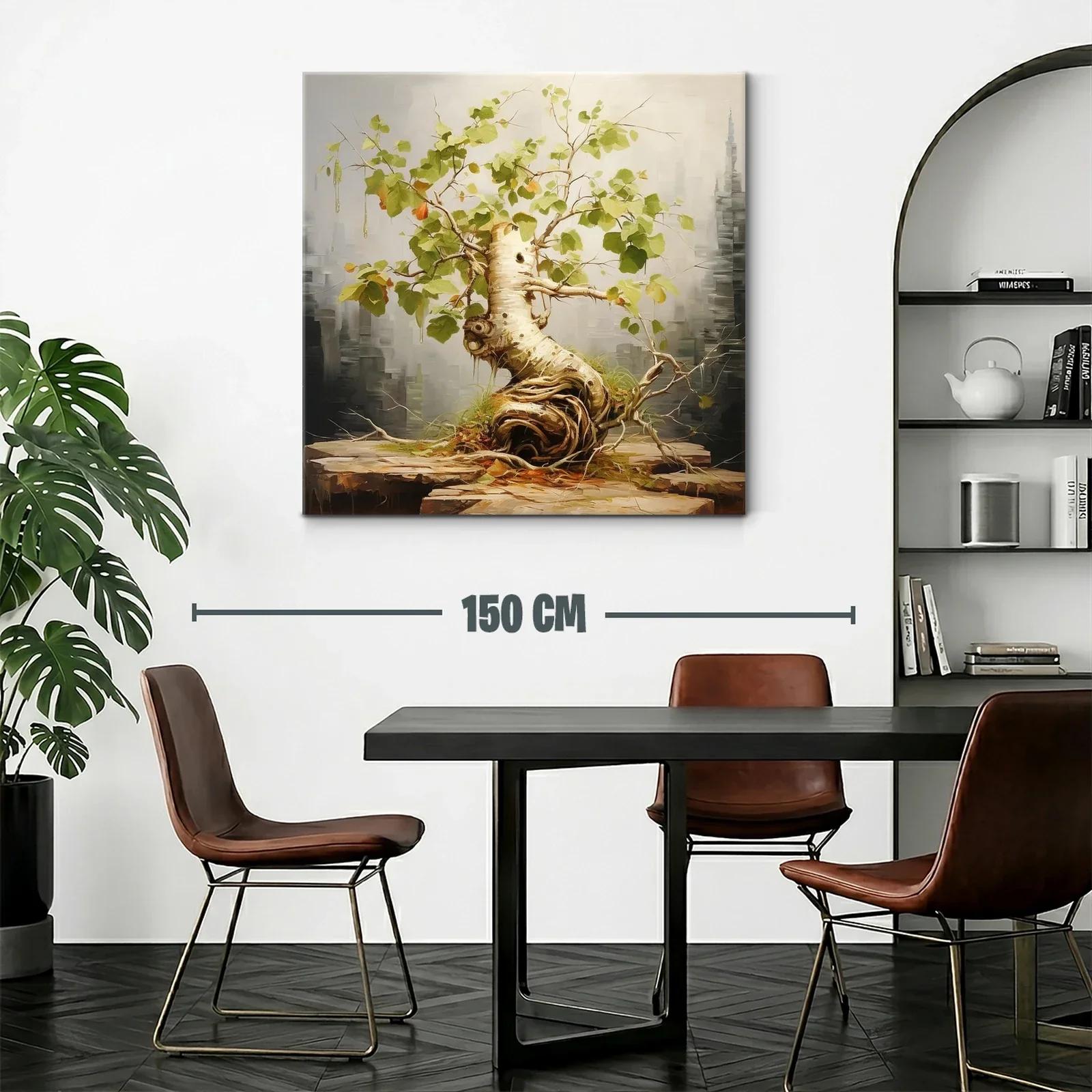 Cuadro con árbol de ramas retorcidas y hojas verdes — miniatura 2