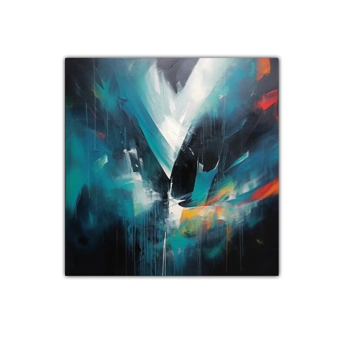 Cuadro abstracto en tonos azules con toques vibrantes