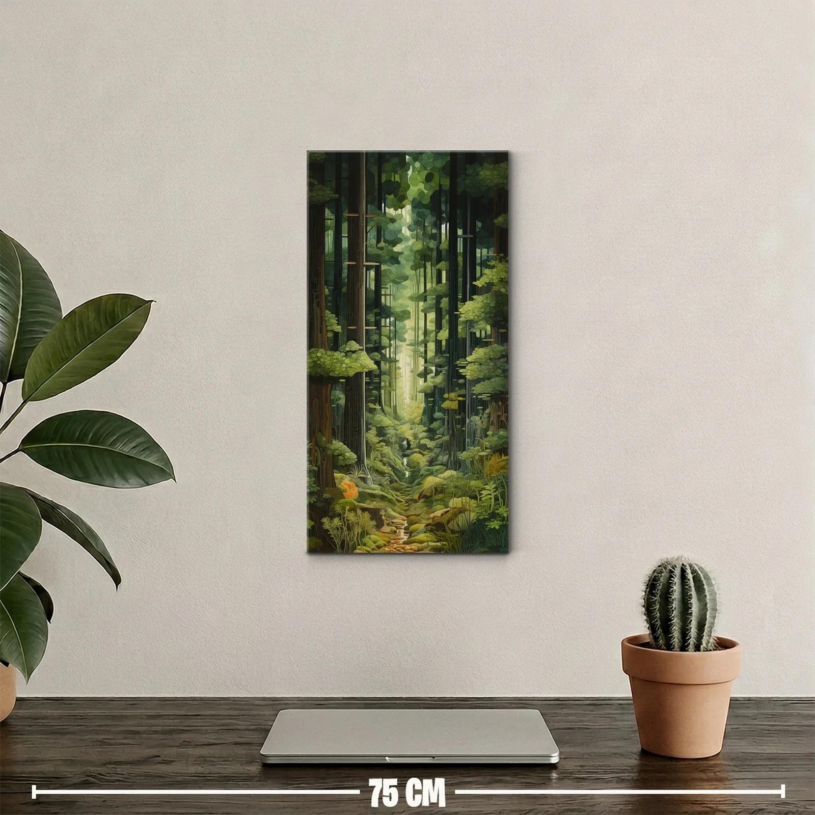 Cuadro bosque de coníferas rodeado de rocas y vegetación baja — miniatura 2