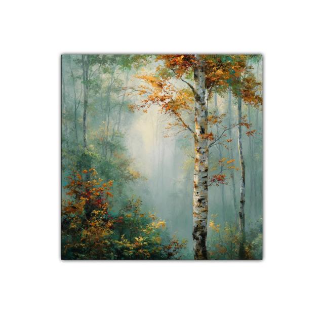 Bosque sereno con árboles otoñales y luz suave