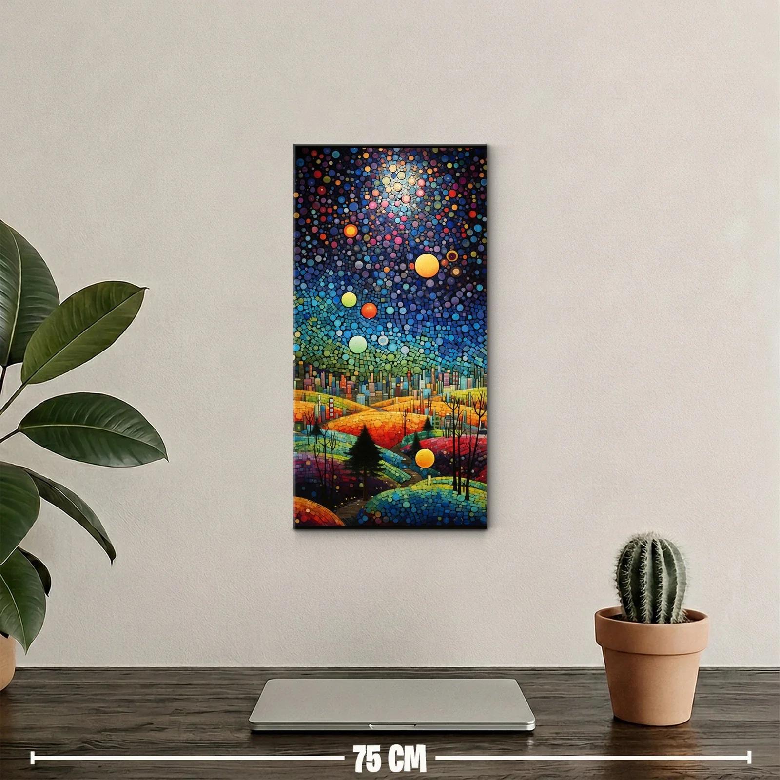 Cuadro cielo nocturno con lunas de colores y arroyo curvo — miniatura 2