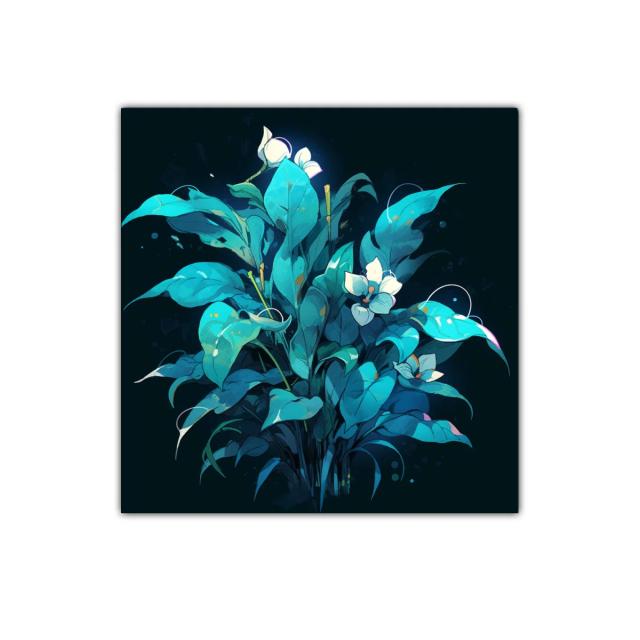 Ramo de hojas azul verdoso con flores blancas brillantes