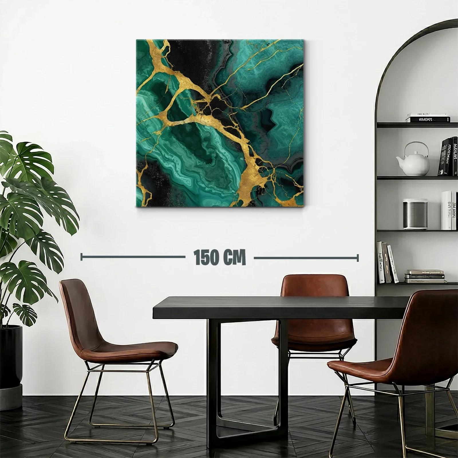Cuadro abstracto en tonos verdes y dorados con diseño armonioso — miniatura 2